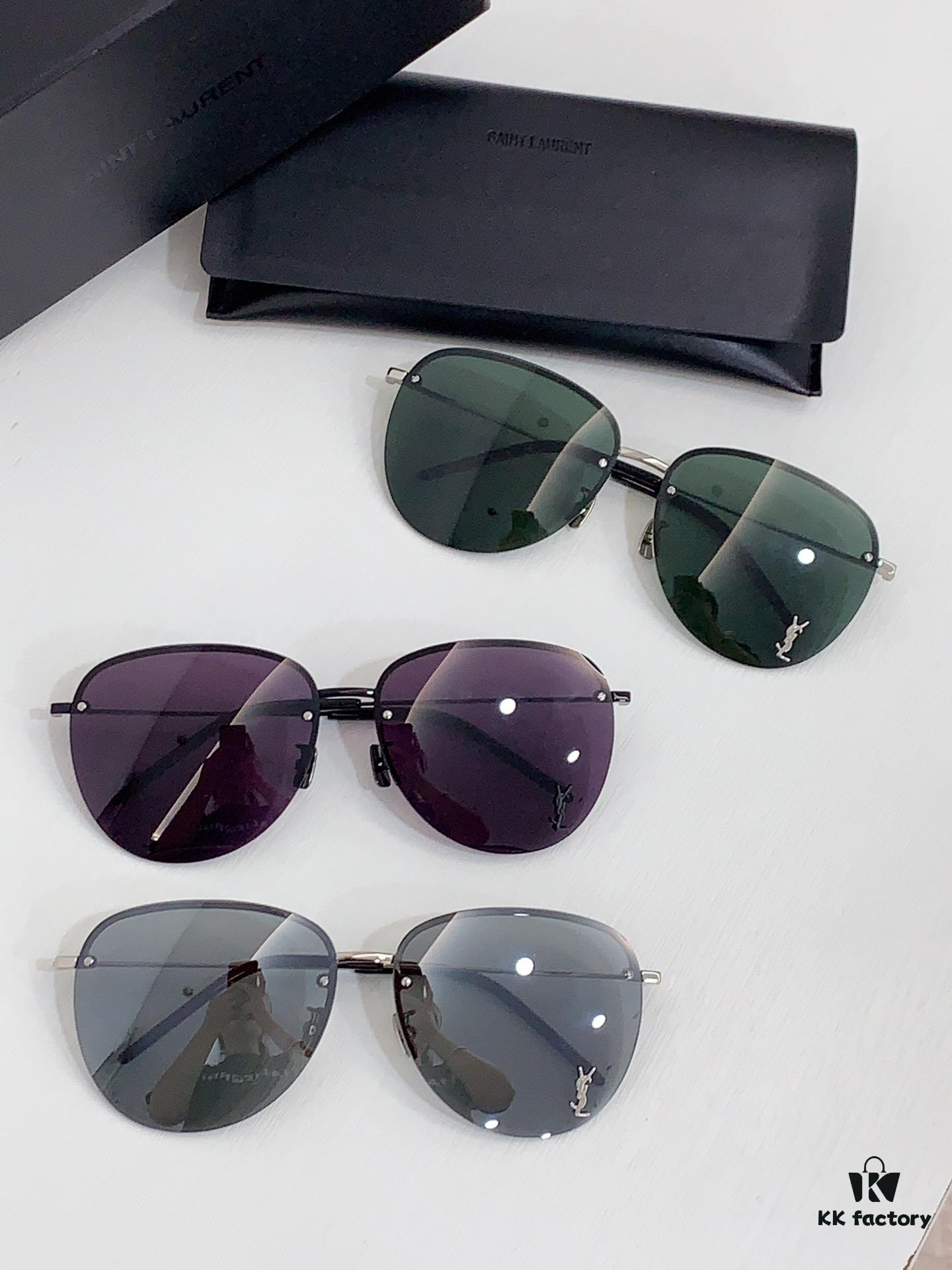 6931ac1dccd8ab3d7afa06f1 110 SAINT LAURENT Pilot Style Lightweight Metal Interlocking Letters High Quality Sunglasses Model SL328K/M Size 66-14-145