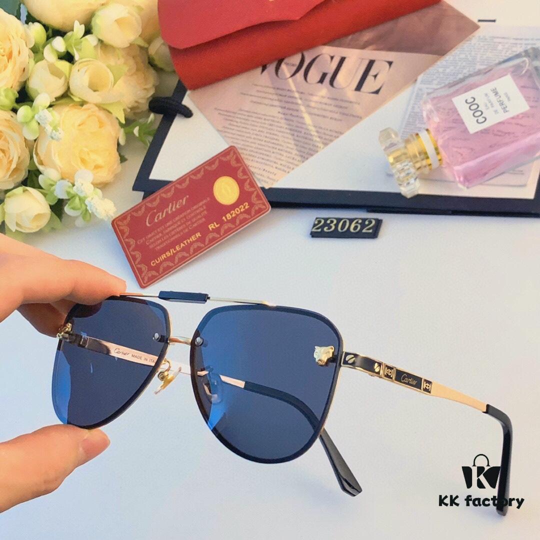 Cartier Fashionable European and American Double-Bridge Sunglasses for Men, UV Protection Anti-Sunlight Business Sunglasses for Women, Outdoor Shade Glasses, Frog-Eye Sunglasses