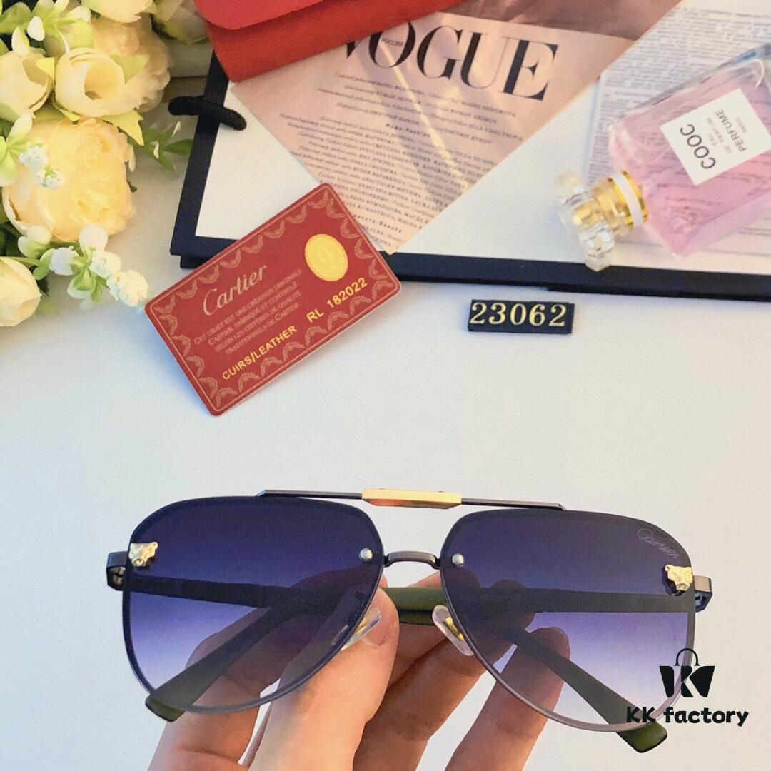 Cartier Fashionable European and American Double-Bridge Sunglasses for Men, UV Protection Anti-Sunlight Business Sunglasses for Women, Outdoor Shade Glasses, Frog-Eye Sunglasses