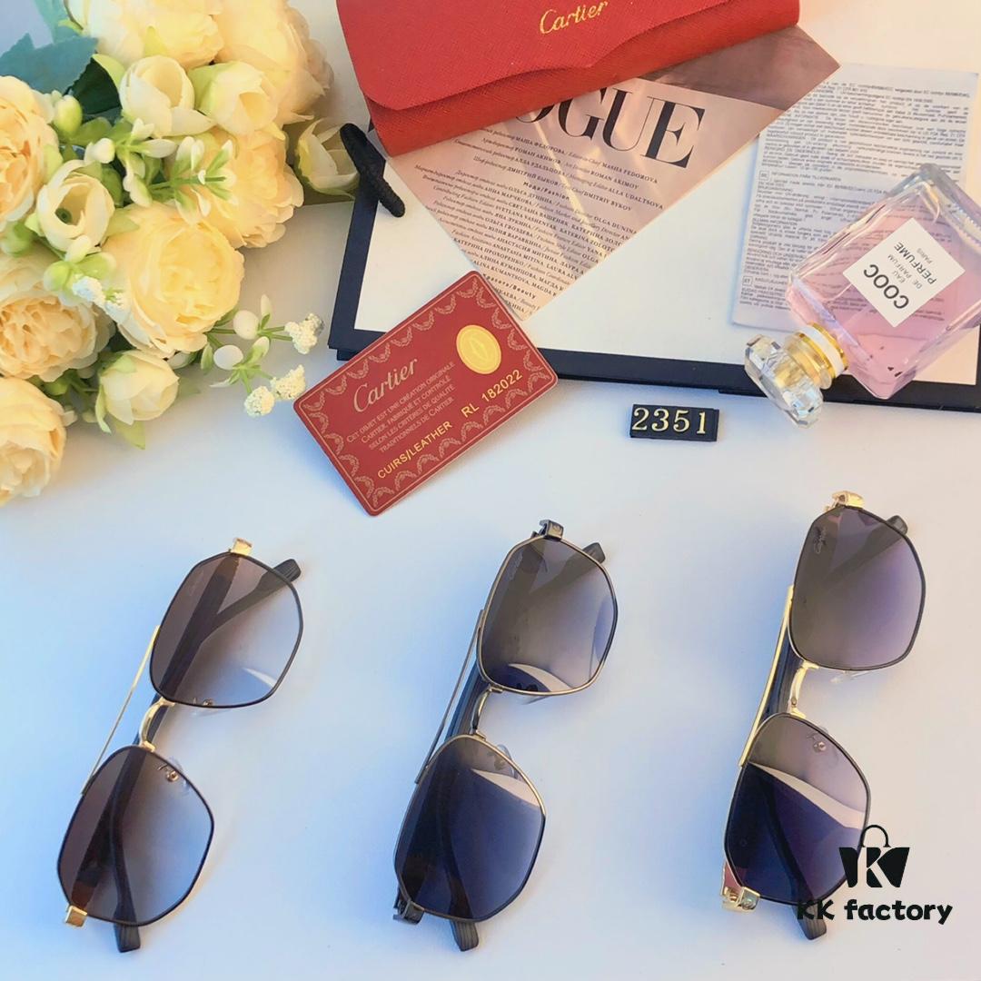 Cartier European and American style square frame double bridge sunglasses fashionable versatile sunglasses metal glasses cross-border viral bestseller