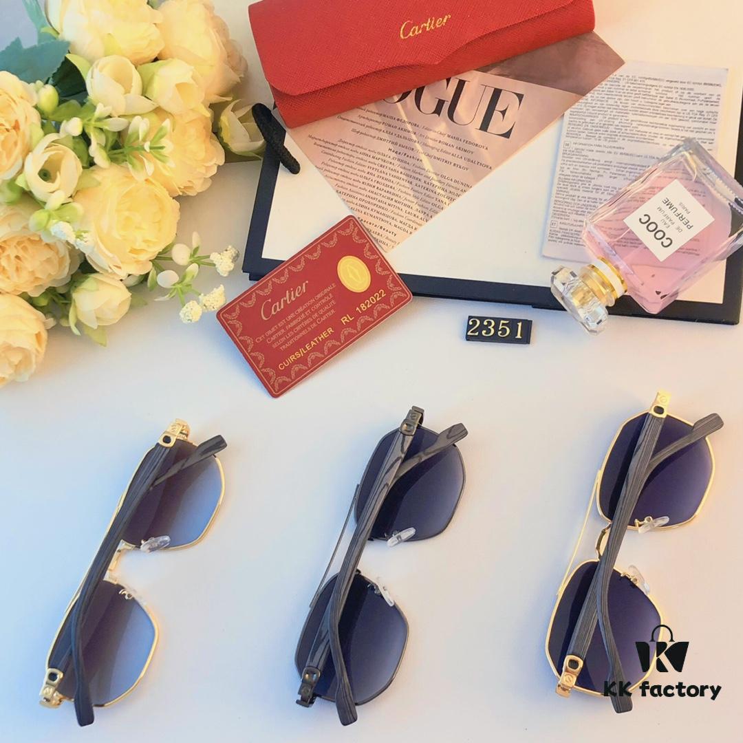Cartier European and American style square frame double bridge sunglasses fashionable versatile sunglasses metal glasses cross-border viral bestseller