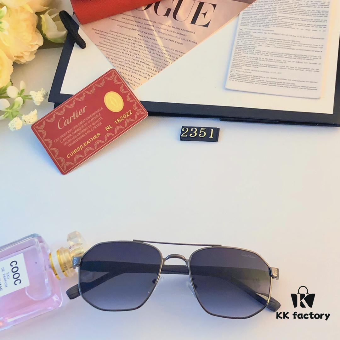 Cartier European and American style square frame double bridge sunglasses fashionable versatile sunglasses metal glasses cross-border viral bestseller