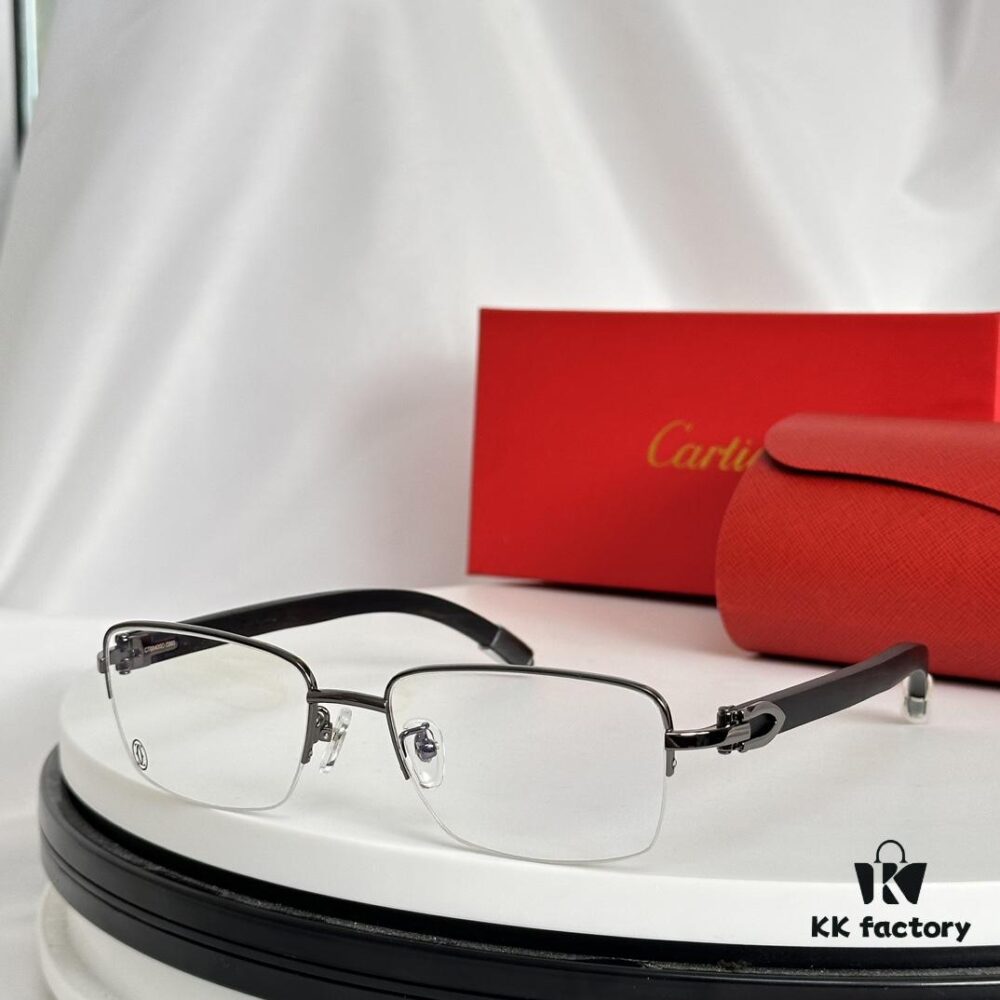 6931ac4bccd8ab3d7afa09d4 Cartier CT00420O Metal Spring Temple Wood Tips Optical Eyeglasses for Prescription, Size: 55-18-140