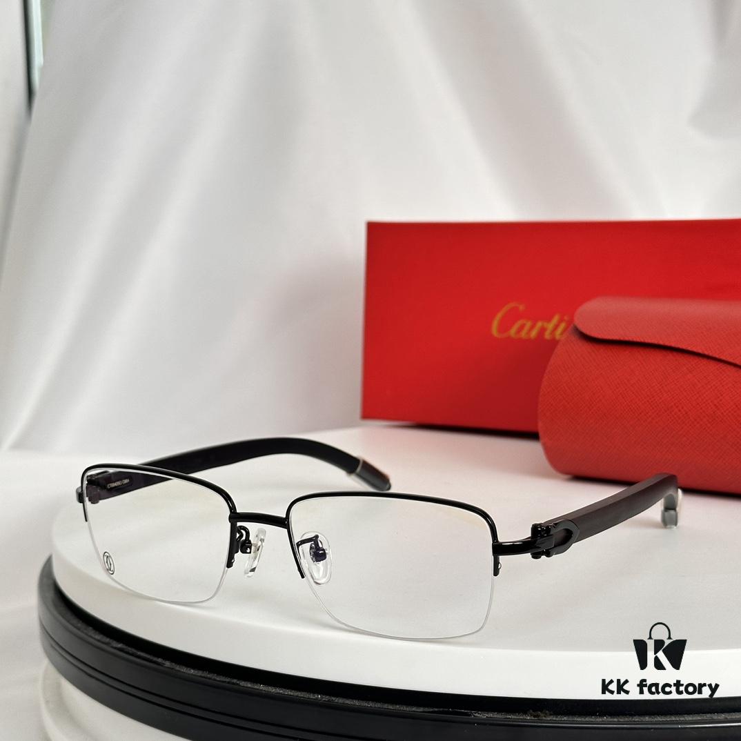 Cartier CT00420O Metal Spring Temple Wood Tips Optical Eyeglasses for Prescription, Size: 55-18-140