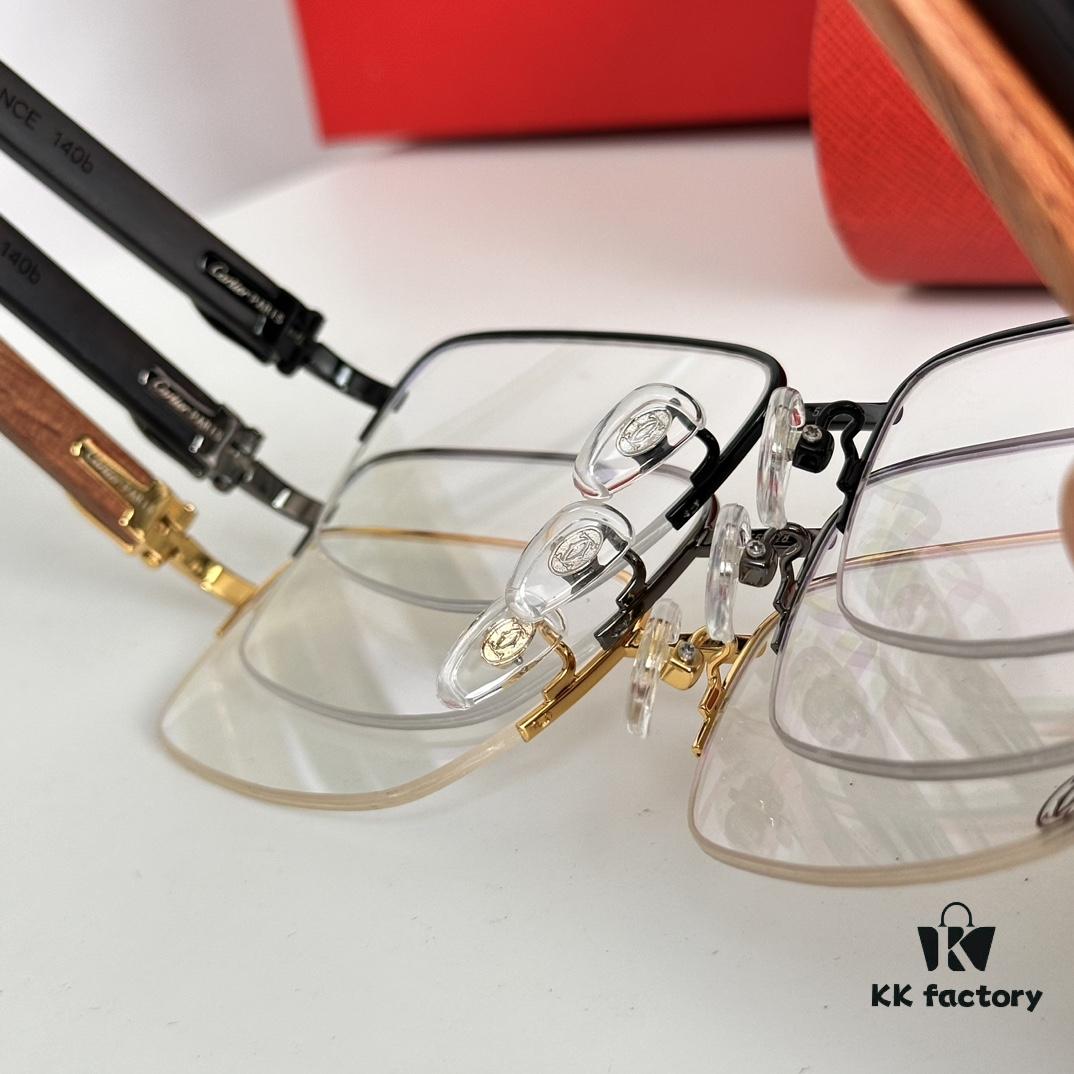 Cartier CT00420O Metal Spring Temple Wood Tips Optical Eyeglasses for Prescription, Size: 55-18-140