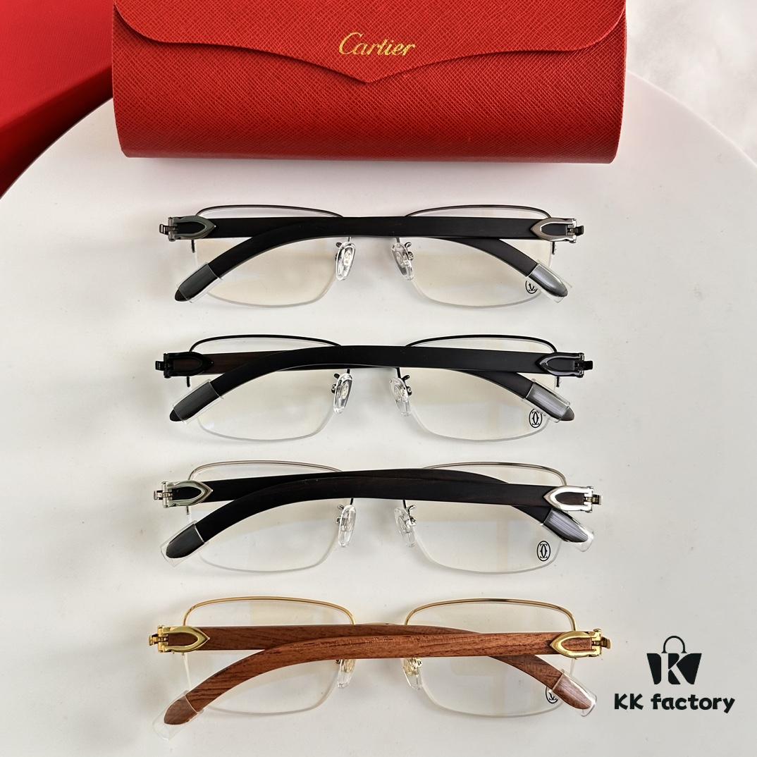 Cartier CT00420O Metal Spring Temple Wood Tips Optical Eyeglasses for Prescription, Size: 55-18-140