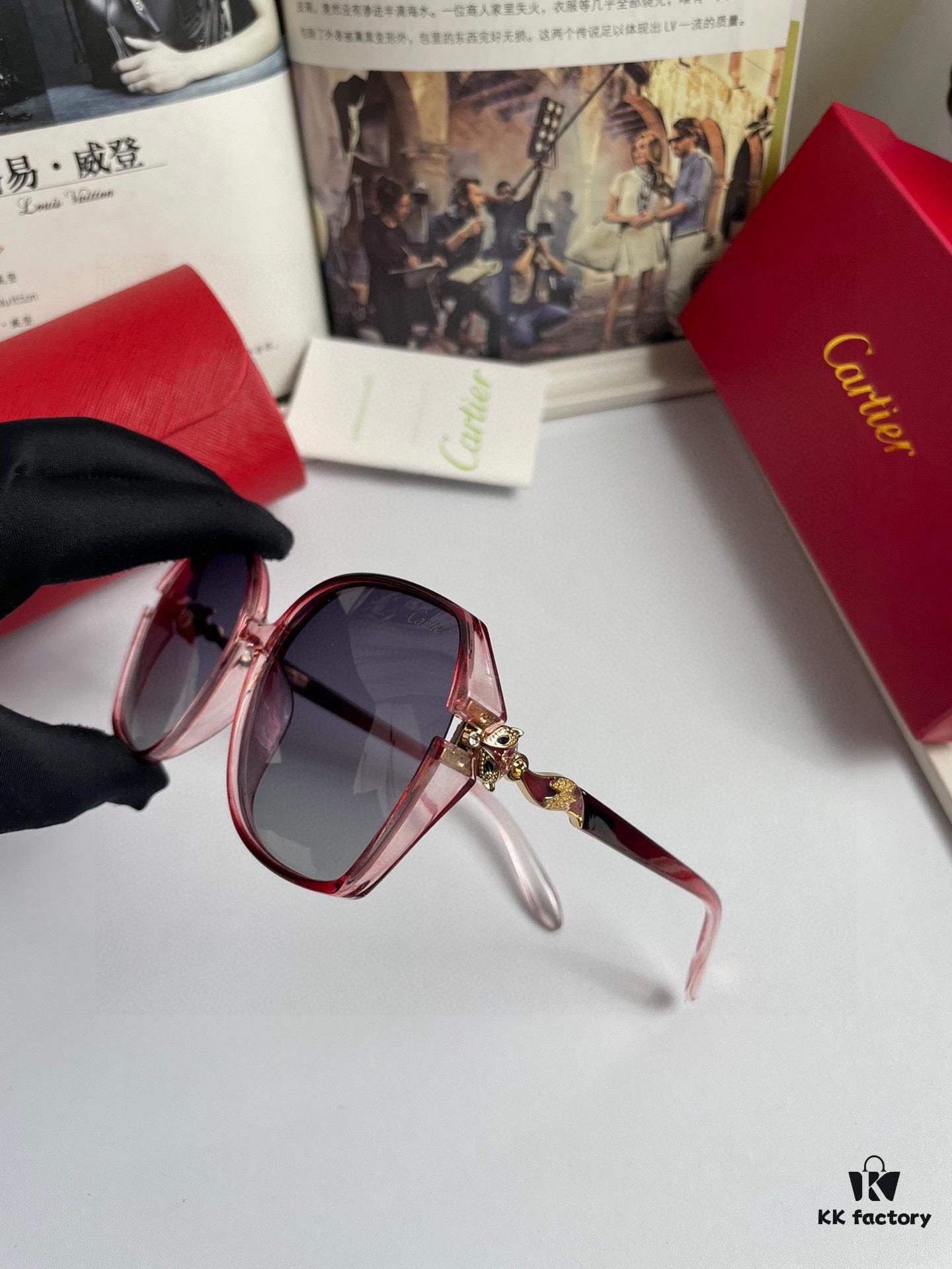 New Style Cartier Women's Sunglasses with PC Frame and Fox Head Temple Design; Polarized Lenses Imported from Boli