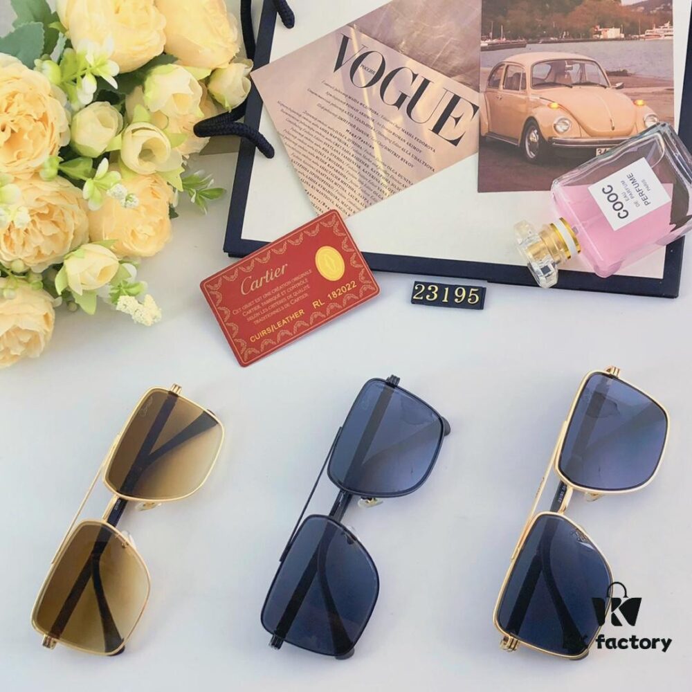 6931ac74ccd8ab3d7afa0c5e Cartier Square Metal Double-Bar Men's Sunglasses, Oversized UV Protection Fashion Trendy European and American Style Sun Glasses