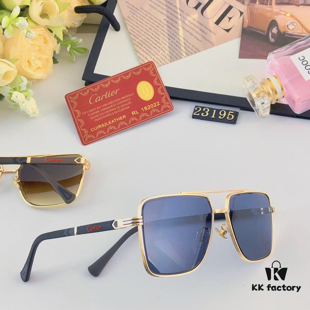 6931ac75ccd8ab3d7afa0c66 Cartier Square Metal Double-Bar Men's Sunglasses, Oversized UV Protection Fashion Trendy European and American Style Sun Glasses