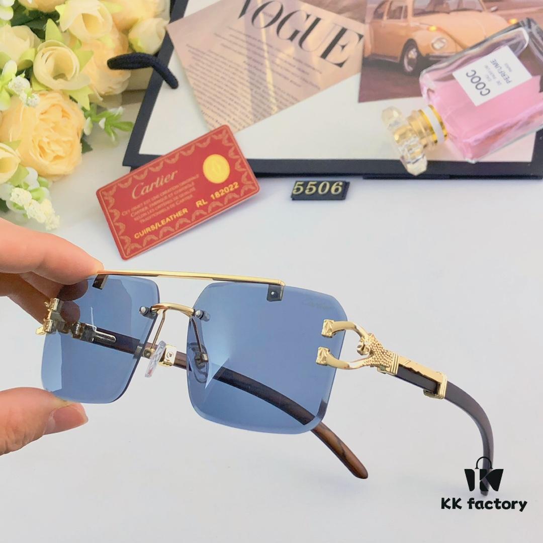 6931ac75ccd8ab3d7afa0c69 Cartier Retro Panther Rimless Cut-out Sunglasses, Fashionable Square Wooden Frame Unisex Sun Glasses
