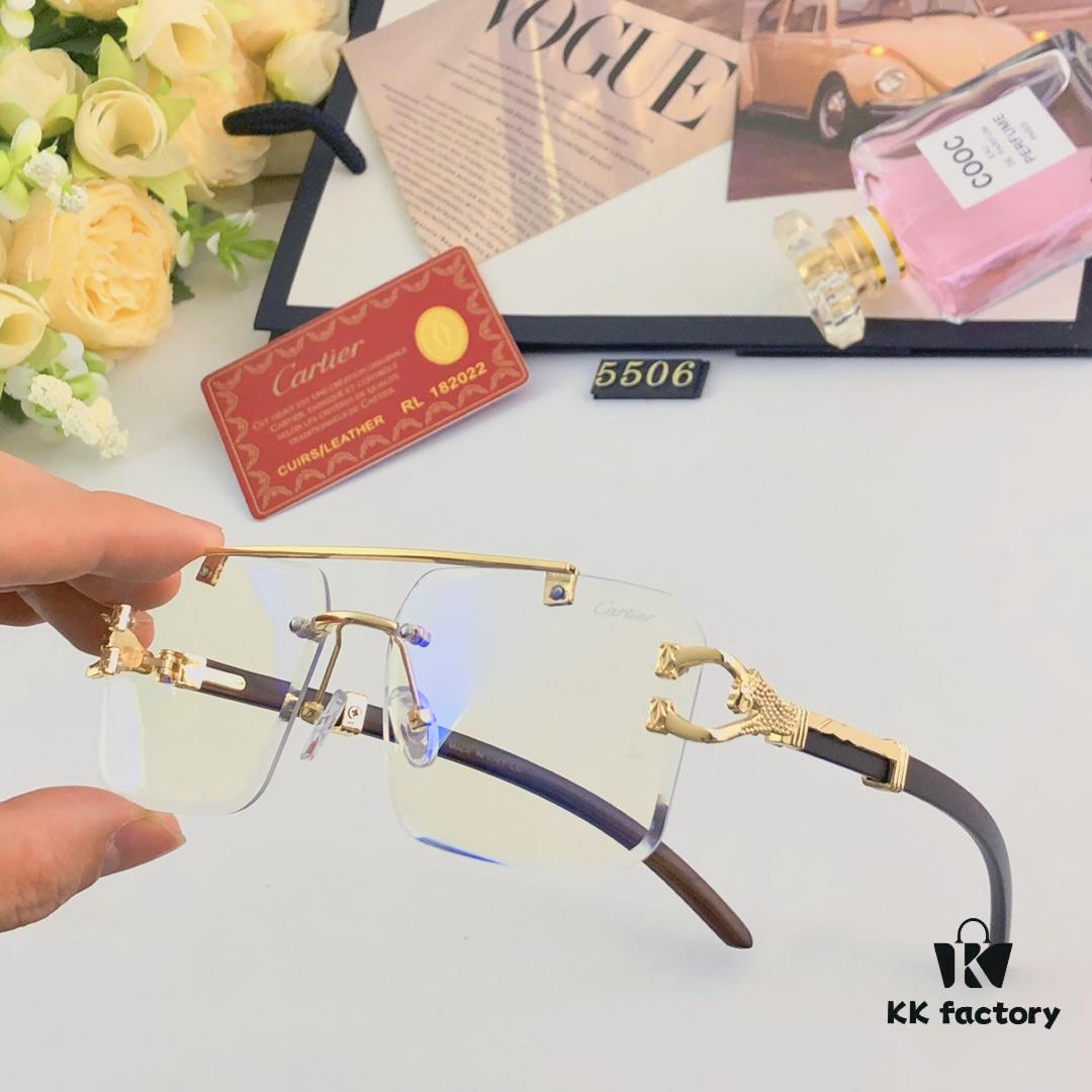 6931ac75ccd8ab3d7afa0c6a Cartier Retro Panther Rimless Cut-out Sunglasses, Fashionable Square Wooden Frame Unisex Sun Glasses