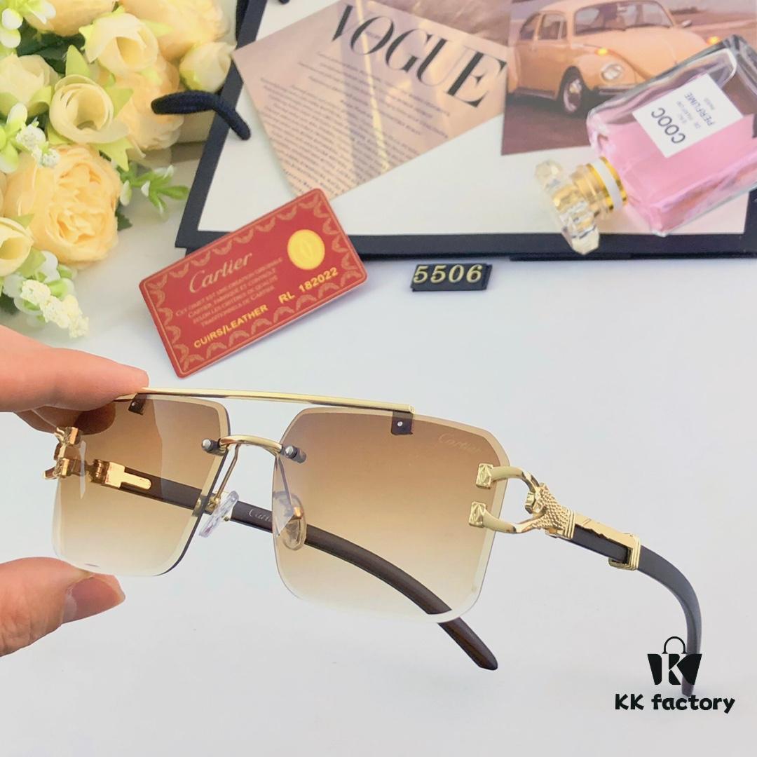 6931ac75ccd8ab3d7afa0c6b Cartier Retro Panther Rimless Cut-out Sunglasses, Fashionable Square Wooden Frame Unisex Sun Glasses