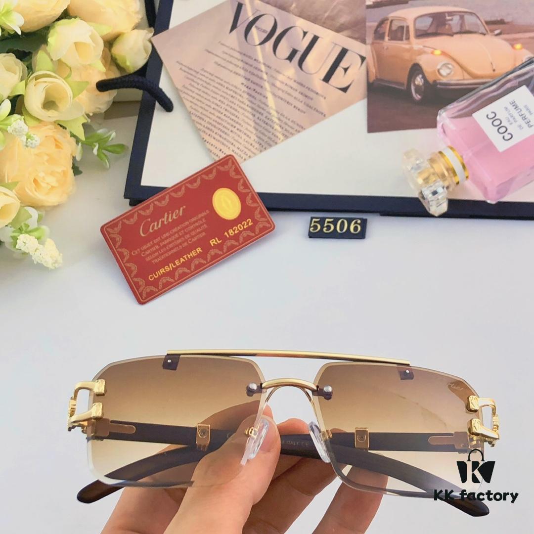 6931ac75ccd8ab3d7afa0c6c Cartier Retro Panther Rimless Cut-out Sunglasses, Fashionable Square Wooden Frame Unisex Sun Glasses