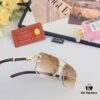 6931ac75ccd8ab3d7afa0c6f Cartier Retro Panther Rimless Cut-out Sunglasses, Fashionable Square Wooden Frame Unisex Sun Glasses