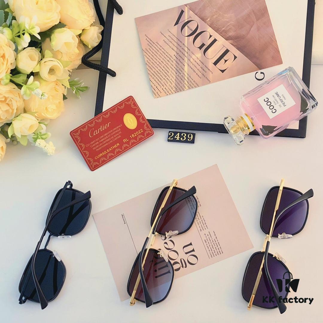 Cartier Summer Men's Fashionable Aviator Sunglasses with Black Frame and Brown Tinted Lenses, Stylish Retro Minimalist Sun Glasses