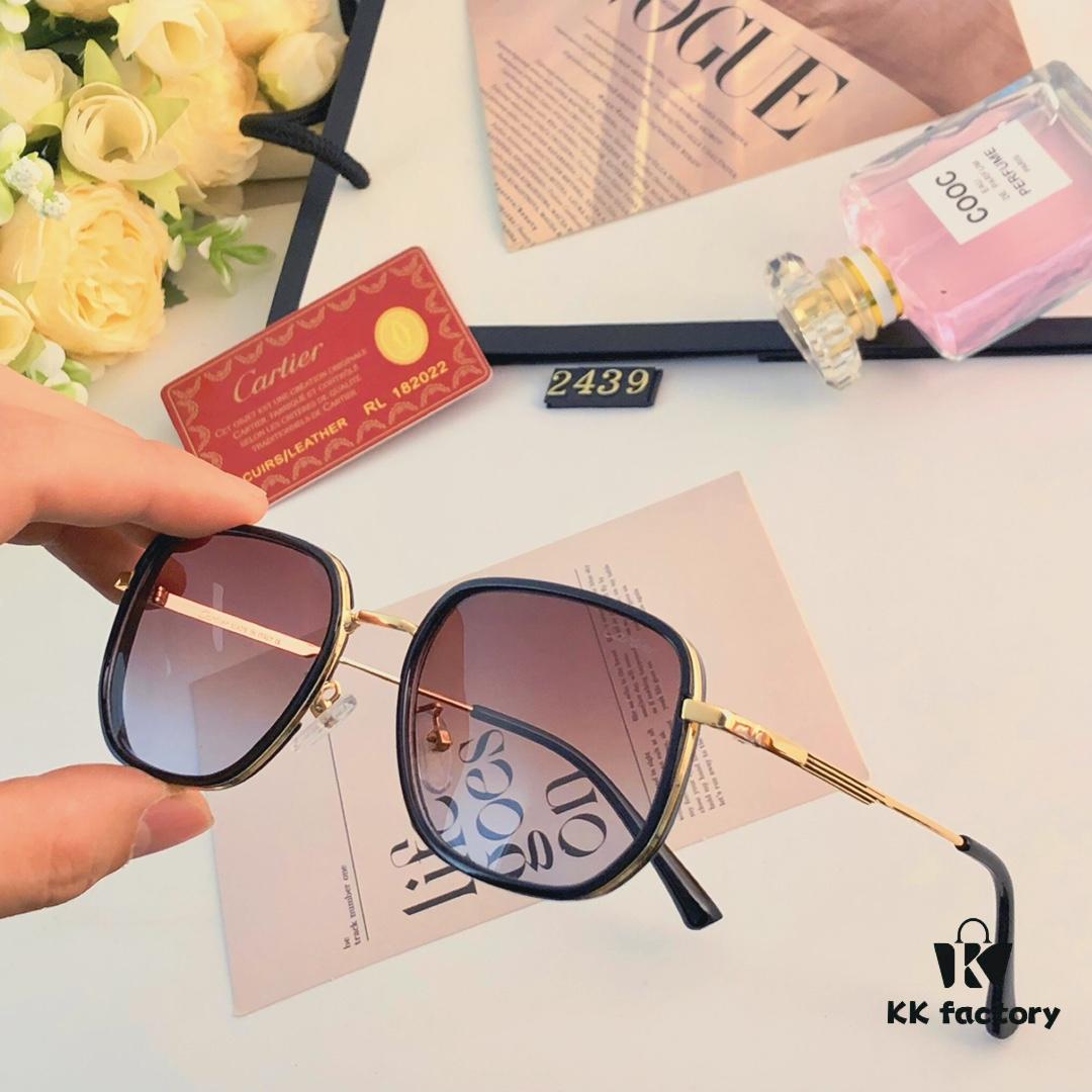 Cartier Summer Men's Fashionable Aviator Sunglasses with Black Frame and Brown Tinted Lenses, Stylish Retro Minimalist Sun Glasses