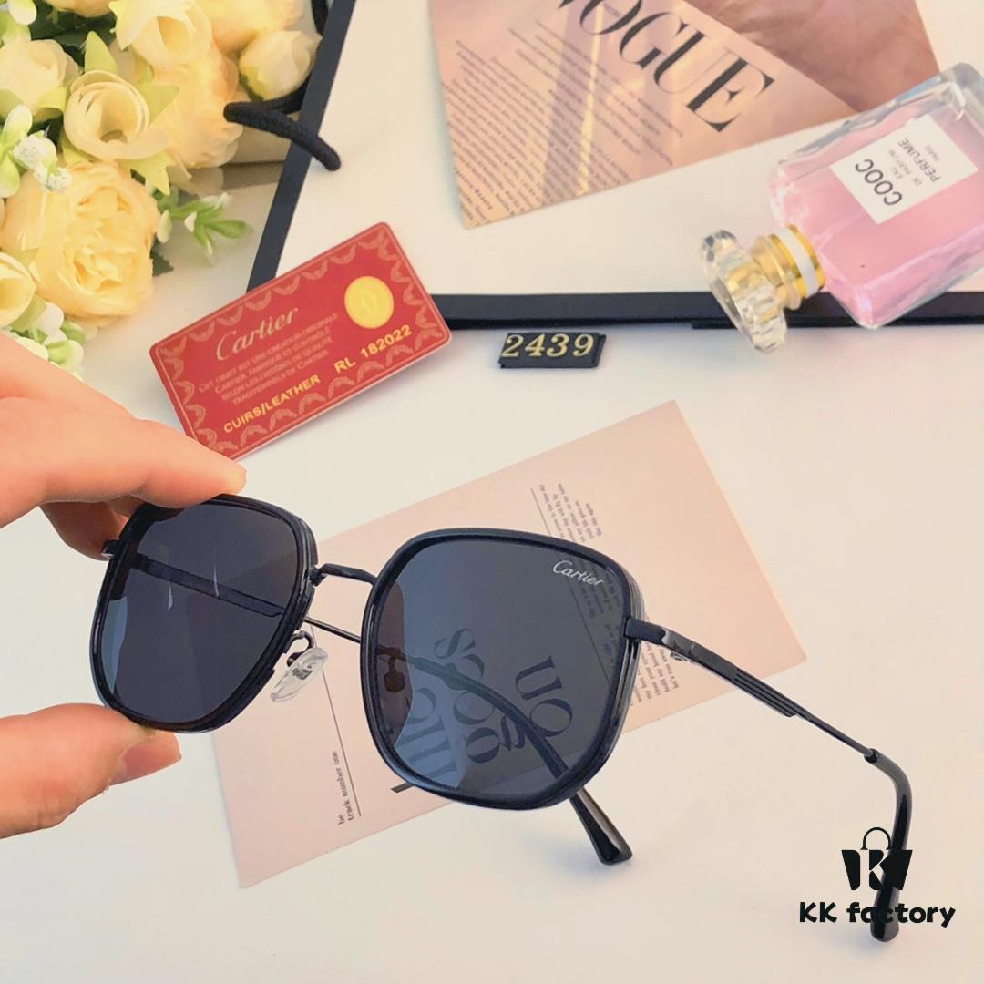 Cartier Summer Men's Fashionable Aviator Sunglasses with Black Frame and Brown Tinted Lenses, Stylish Retro Minimalist Sun Glasses