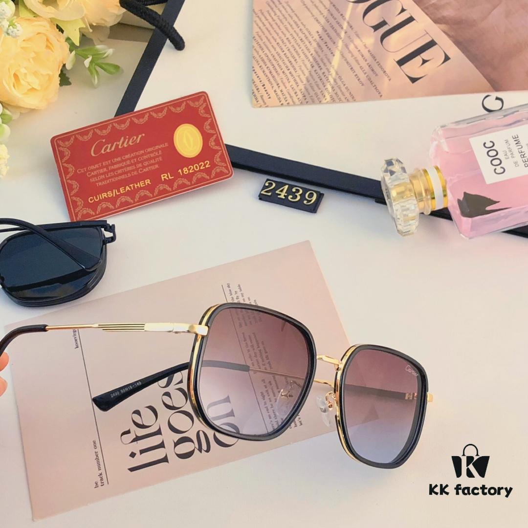 Cartier Summer Men's Fashionable Aviator Sunglasses with Black Frame and Brown Tinted Lenses, Stylish Retro Minimalist Sun Glasses
