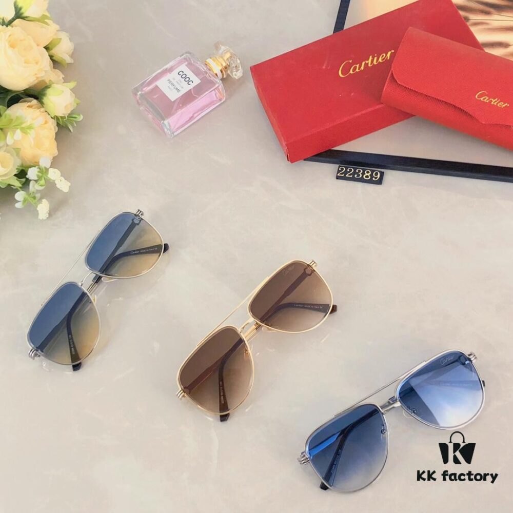 Cartier 2024 New Transparent Blue Sunglasses for Men, Retro Double-Bridge Driving Sunglasses, UV-Protective Eyewear for Travel and Outdoor Use