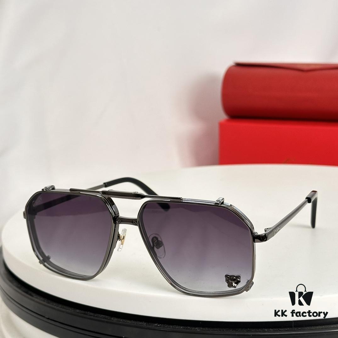 Cartier CT0638S Square Foldable Sunglasses with Leopard Head Inlay