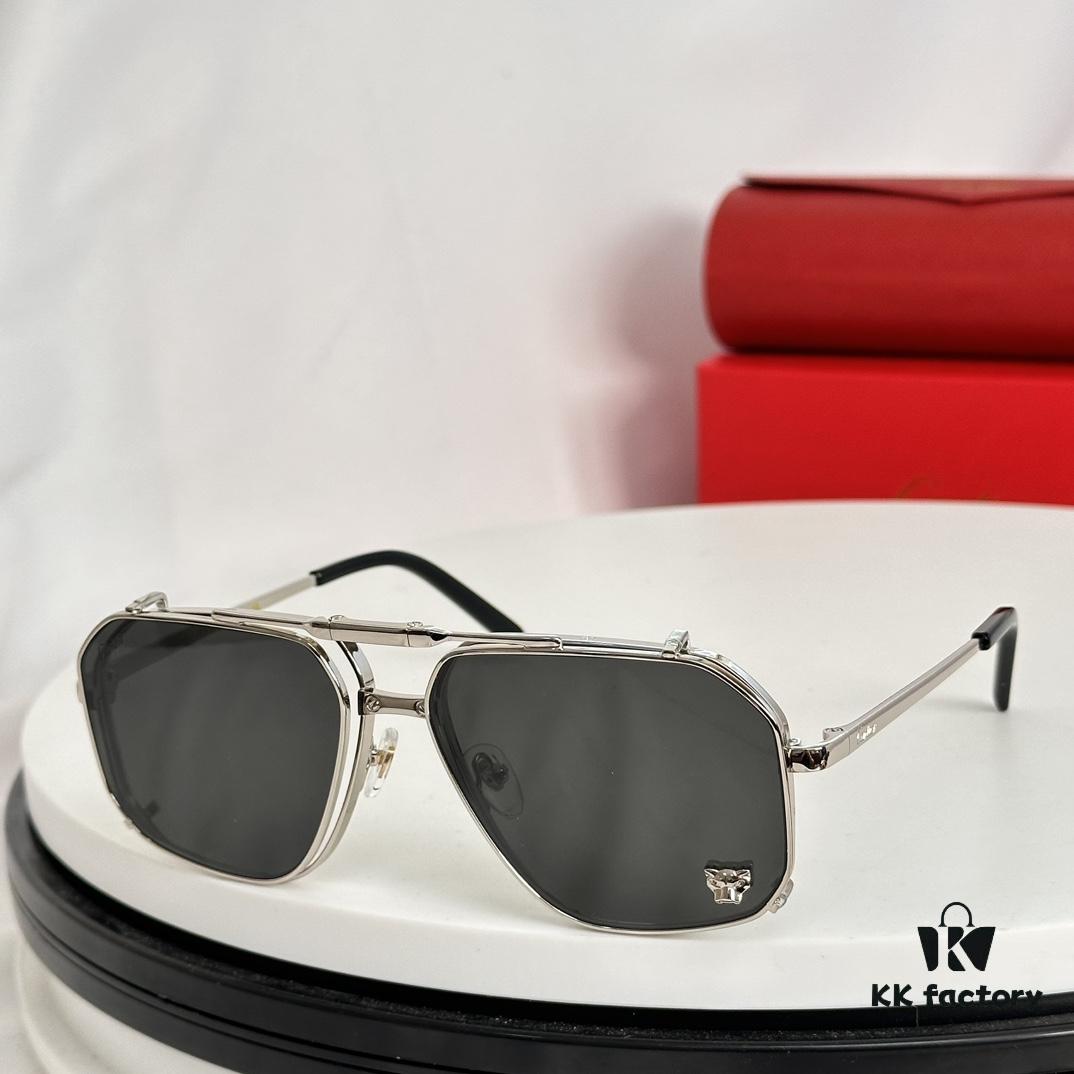 Cartier CT0638S Square Foldable Sunglasses with Leopard Head Inlay