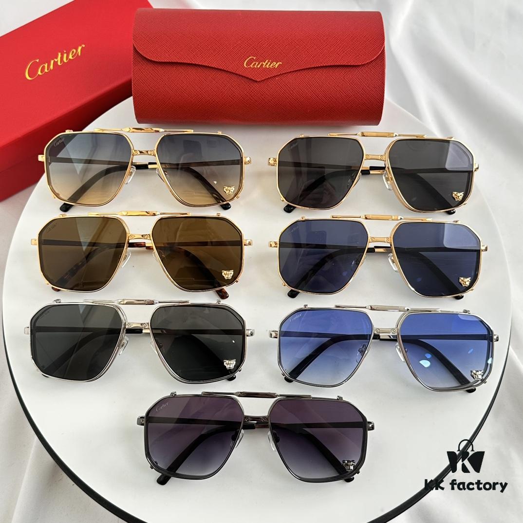 Cartier CT0638S Square Foldable Sunglasses with Leopard Head Inlay