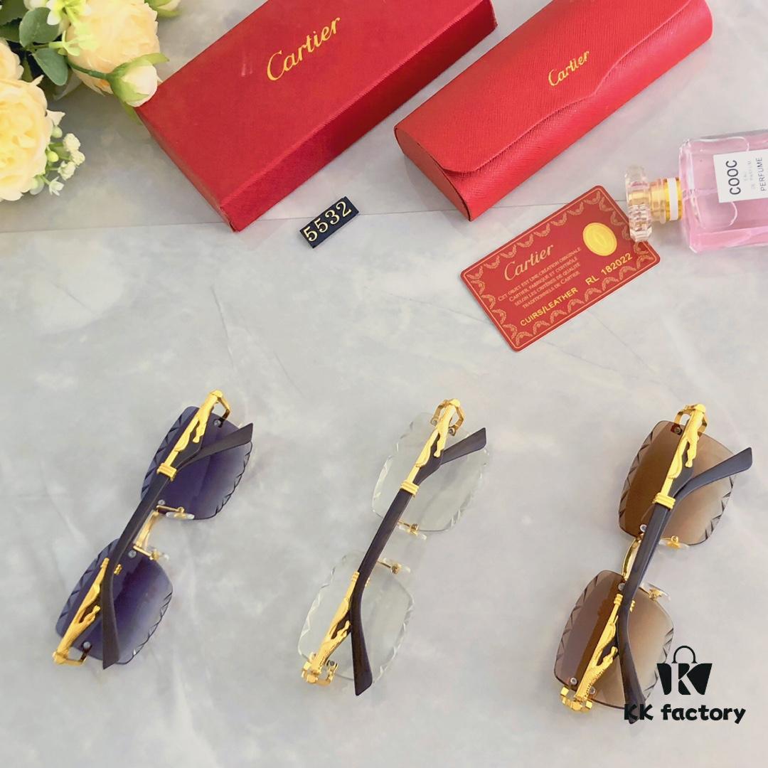 6931ac9cccd8ab3d7afa0ecd Cartier New Frameless Cut-edge Panther Head Sunglasses for Men, Retro Stylish Leopard Design Double-bridge Square Sunglasses for Women