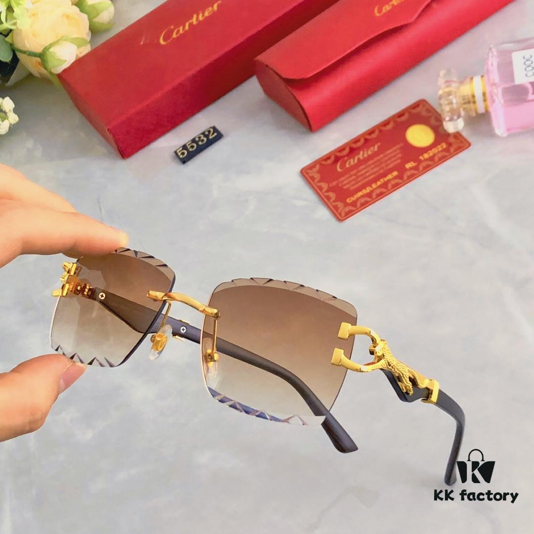 6931ac9dccd8ab3d7afa0ece Cartier New Frameless Cut-edge Panther Head Sunglasses for Men, Retro Stylish Leopard Design Double-bridge Square Sunglasses for Women