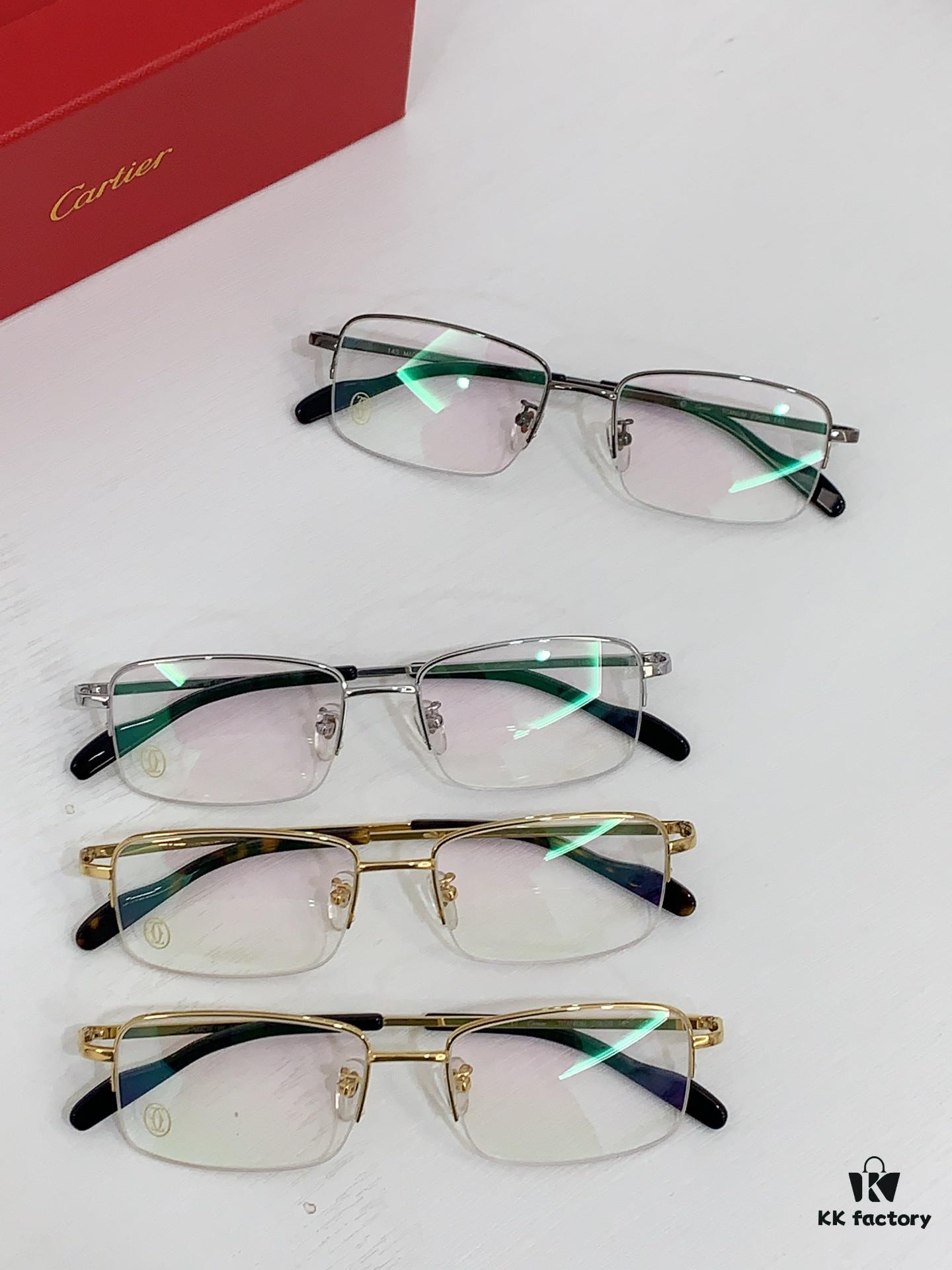 6931ac9fccd8ab3d7afa0ef8 Cartier CT0255O Size: 55 □ 18-145 Letter Screw Temple High-Quality Business Ultra-Light Pure Titanium Half-Rim Square Fashion Eyeglass Frame Sunglasses
