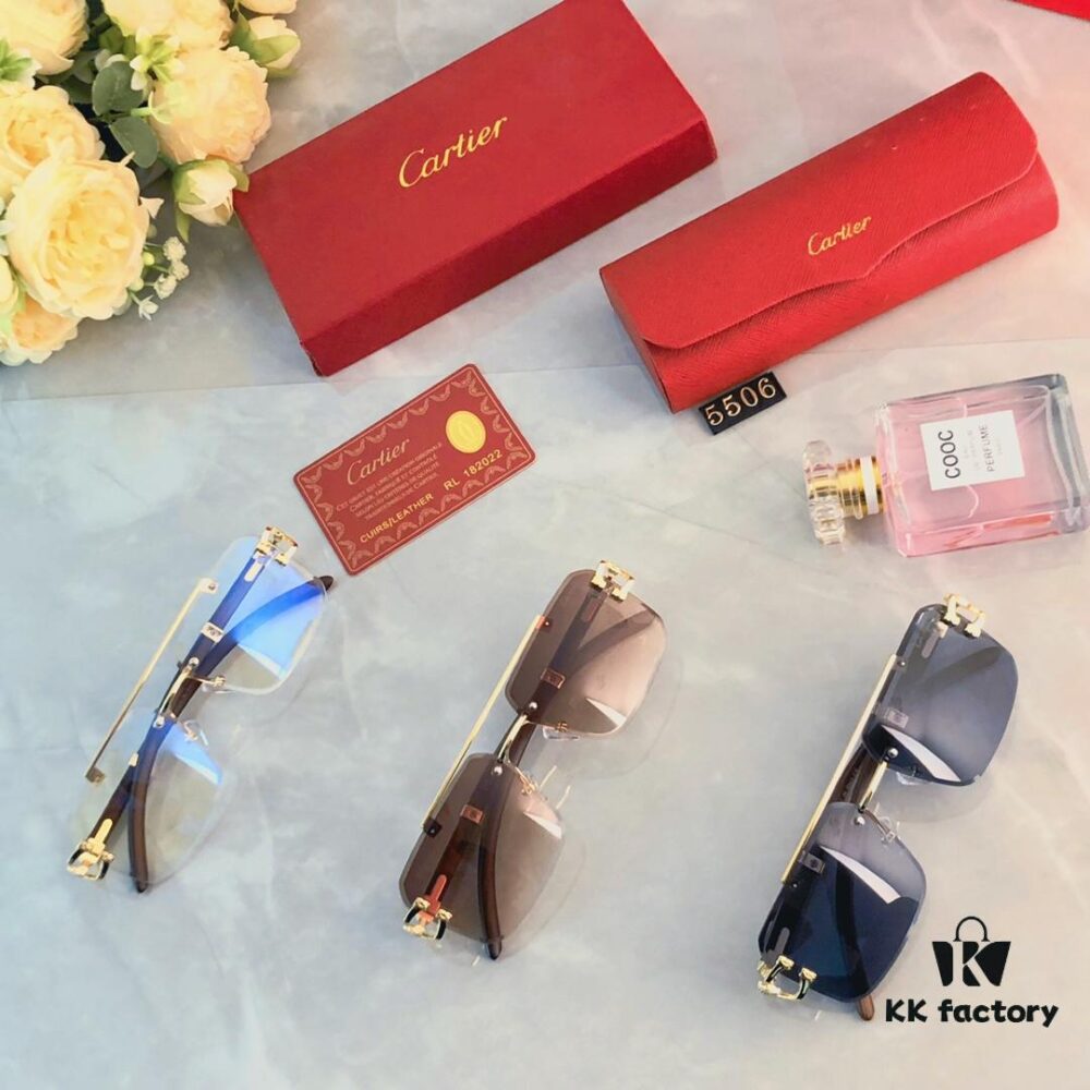6931aca0ccd8ab3d7afa0f02 Cartier Wood Texture Panther Decor Frameless Horizontal Square Sunglasses, Fashionable Retro Gradient Sunglasses for Street Snap