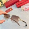 6931aca0ccd8ab3d7afa0f05 Cartier Wood Texture Panther Decor Frameless Horizontal Square Sunglasses, Fashionable Retro Gradient Sunglasses for Street Snap