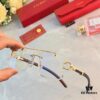 6931aca0ccd8ab3d7afa0f06 Cartier Wood Texture Panther Decor Frameless Horizontal Square Sunglasses, Fashionable Retro Gradient Sunglasses for Street Snap