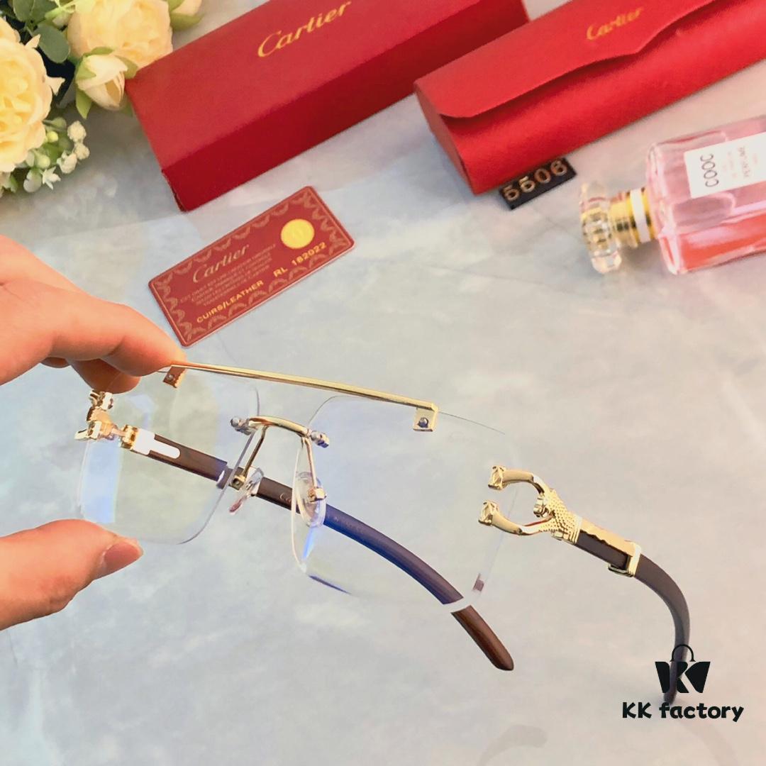 6931aca0ccd8ab3d7afa0f06 Cartier Wood Texture Panther Decor Frameless Horizontal Square Sunglasses, Fashionable Retro Gradient Sunglasses for Street Snap