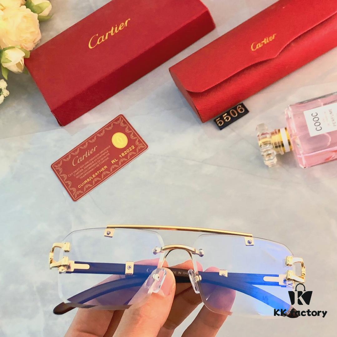 6931aca0ccd8ab3d7afa0f07 Cartier Wood Texture Panther Decor Frameless Horizontal Square Sunglasses, Fashionable Retro Gradient Sunglasses for Street Snap