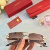 6931aca0ccd8ab3d7afa0f08 Cartier Wood Texture Panther Decor Frameless Horizontal Square Sunglasses, Fashionable Retro Gradient Sunglasses for Street Snap