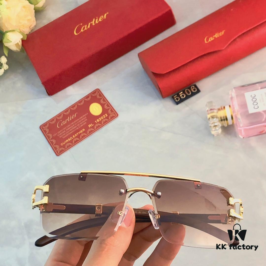 6931aca0ccd8ab3d7afa0f08 Cartier Wood Texture Panther Decor Frameless Horizontal Square Sunglasses, Fashionable Retro Gradient Sunglasses for Street Snap