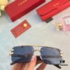 6931aca0ccd8ab3d7afa0f09 Cartier Wood Texture Panther Decor Frameless Horizontal Square Sunglasses, Fashionable Retro Gradient Sunglasses for Street Snap