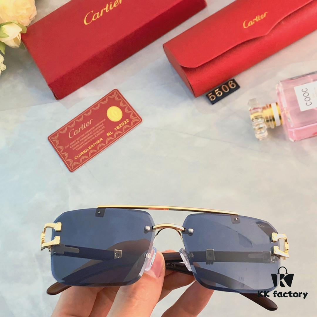 6931aca0ccd8ab3d7afa0f09 Cartier Wood Texture Panther Decor Frameless Horizontal Square Sunglasses, Fashionable Retro Gradient Sunglasses for Street Snap