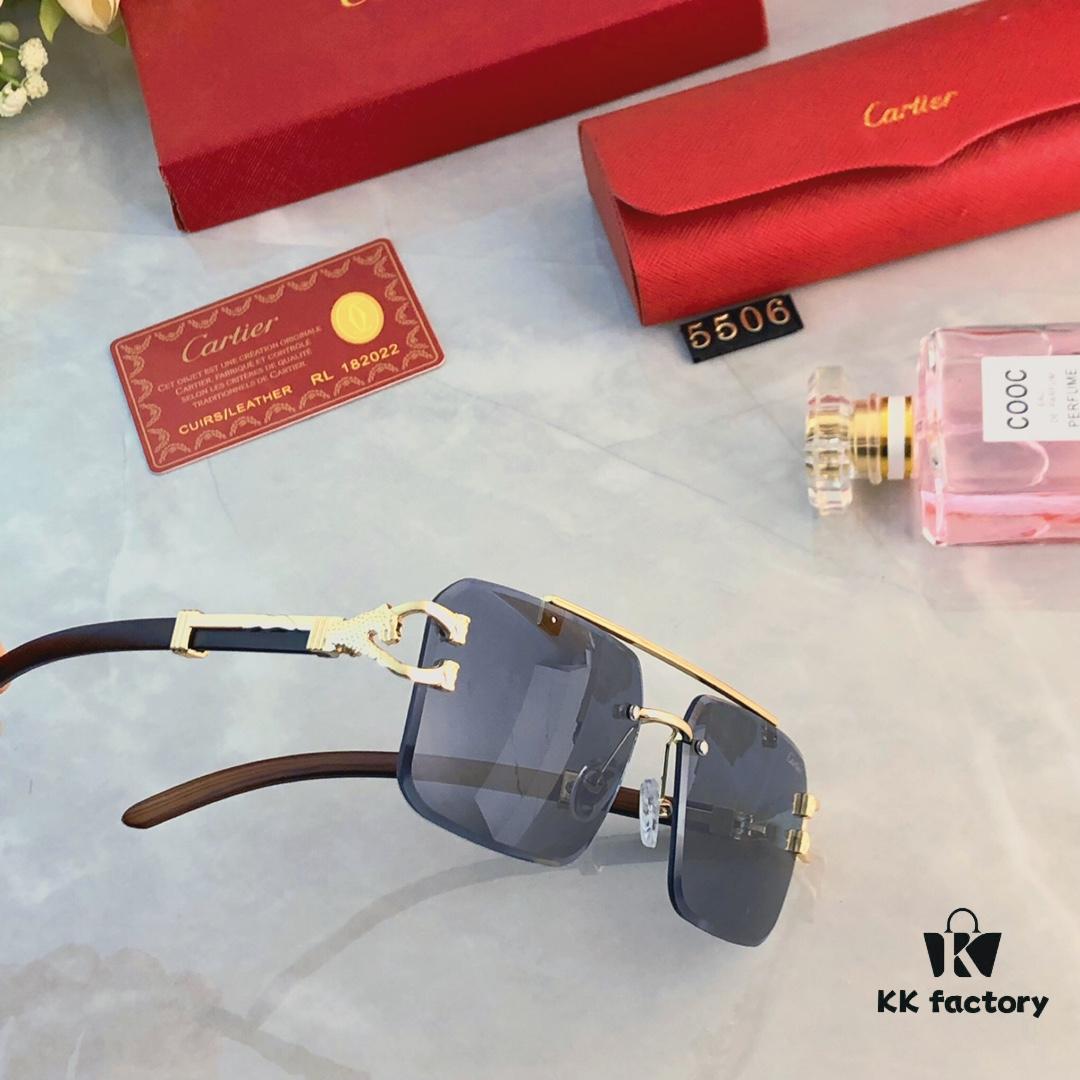 6931aca1ccd8ab3d7afa0f0a Cartier Wood Texture Panther Decor Frameless Horizontal Square Sunglasses, Fashionable Retro Gradient Sunglasses for Street Snap