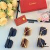 6931aca8ccd8ab3d7afa0f78 Cartier Korean-style Fashionable Minimalist Rimless Cut-out Sunglasses, Unisex Double Bridge with Wooden Temple, Vintage Sun Protection Shades