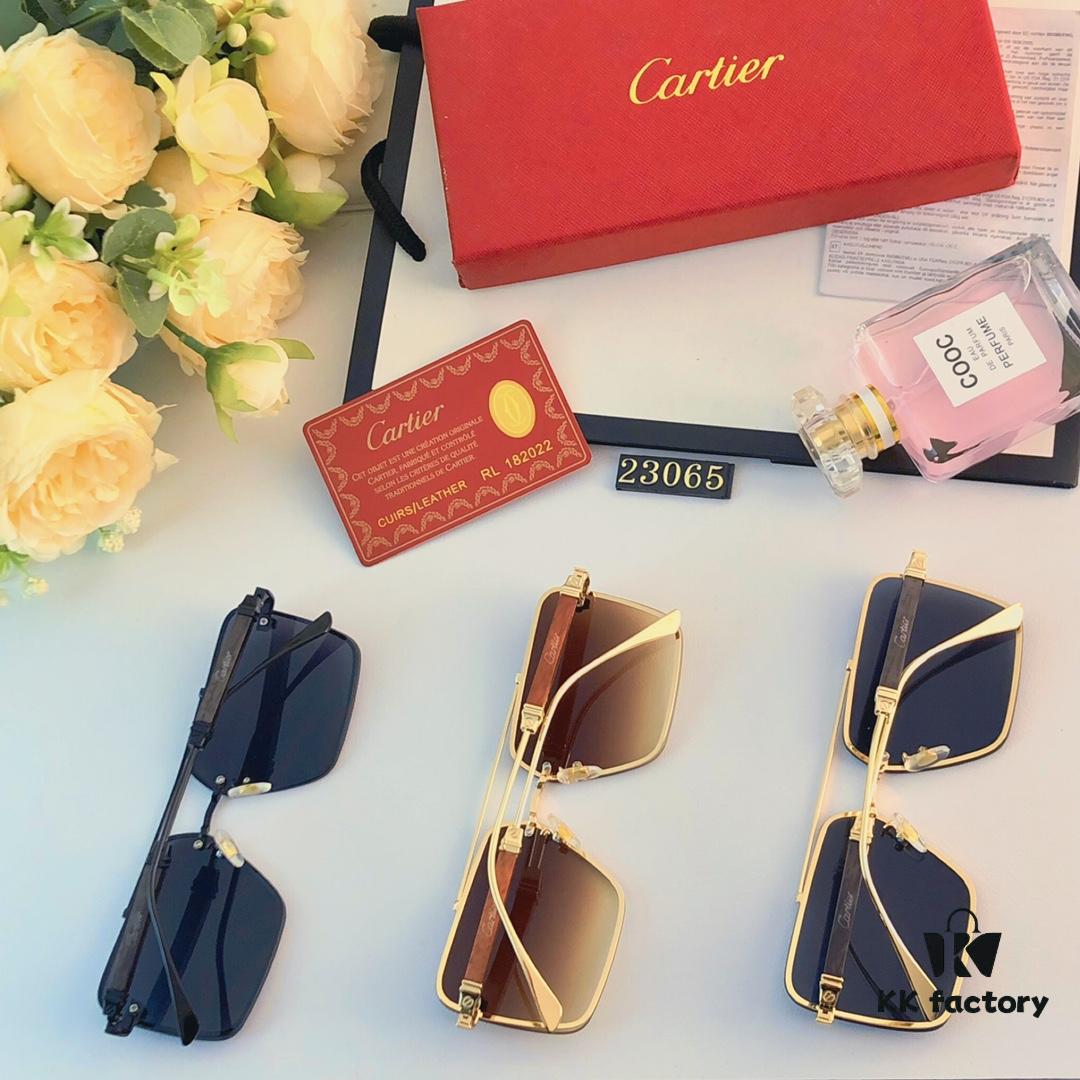 6931aca8ccd8ab3d7afa0f78 Cartier Korean-style Fashionable Minimalist Rimless Cut-out Sunglasses, Unisex Double Bridge with Wooden Temple, Vintage Sun Protection Shades