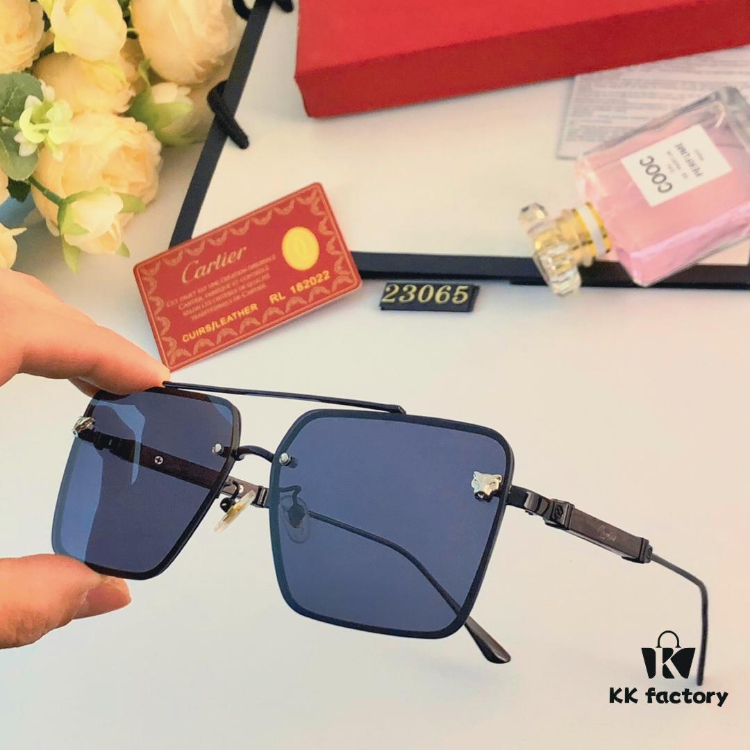 6931aca8ccd8ab3d7afa0f7b Cartier Korean-style Fashionable Minimalist Rimless Cut-out Sunglasses, Unisex Double Bridge with Wooden Temple, Vintage Sun Protection Shades