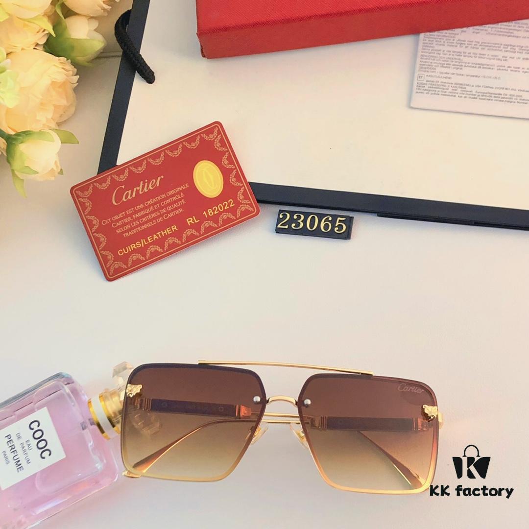 6931aca8ccd8ab3d7afa0f7e Cartier Korean-style Fashionable Minimalist Rimless Cut-out Sunglasses, Unisex Double Bridge with Wooden Temple, Vintage Sun Protection Shades