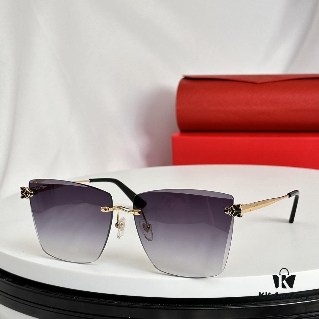 Official Website New Arrival Classic Painted Leopard Head Cartier Gold-Plated CT0397S Sunglasses