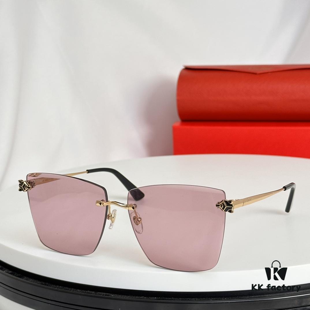 Official Website New Arrival Classic Painted Leopard Head Cartier Gold-Plated CT0397S Sunglasses