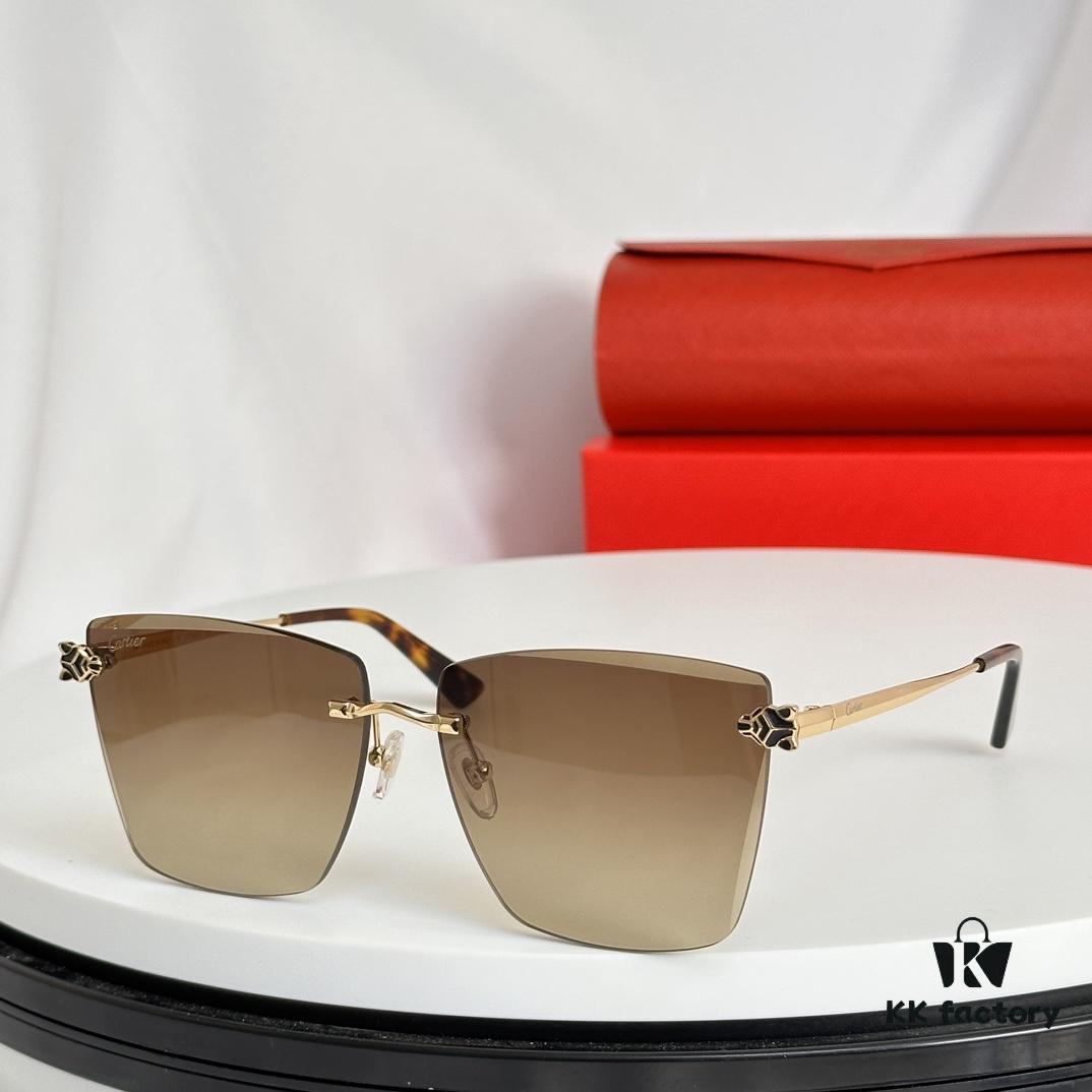 Official Website New Arrival Classic Painted Leopard Head Cartier Gold-Plated CT0397S Sunglasses