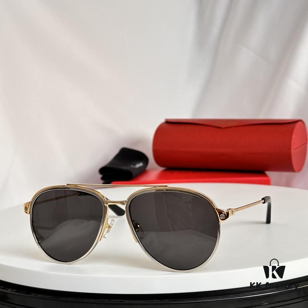 6931acabccd8ab3d7afa0fae Santos de Cartier Original Spring Hinge Aviator Sunglasses, Gold Plated Brushed Platinum Bicolor Metal, High-Definition Authentic Lenses, Model 0325, Size 59-19 145