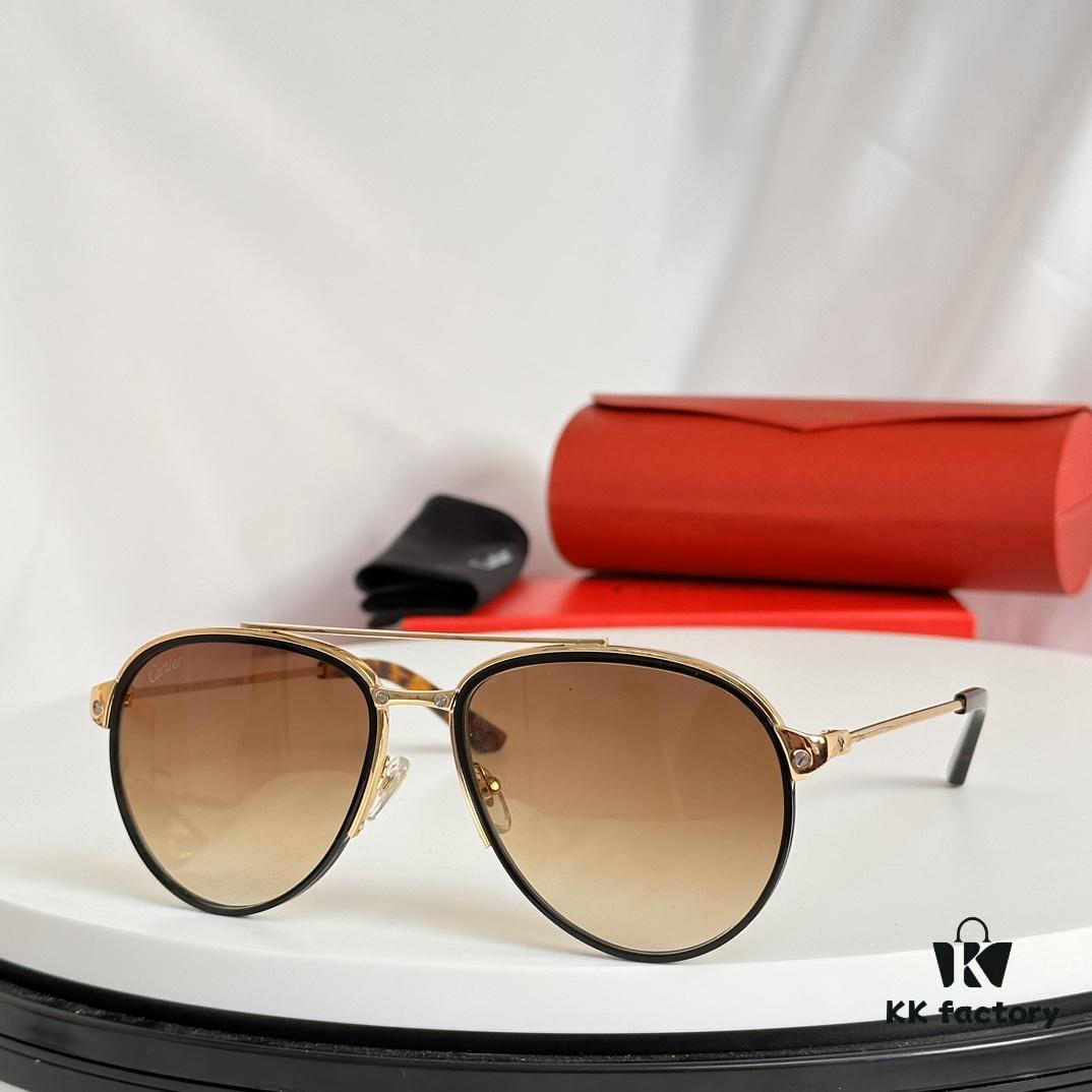 6931acabccd8ab3d7afa0faf Santos de Cartier Original Spring Hinge Aviator Sunglasses, Gold Plated Brushed Platinum Bicolor Metal, High-Definition Authentic Lenses, Model 0325, Size 59-19 145
