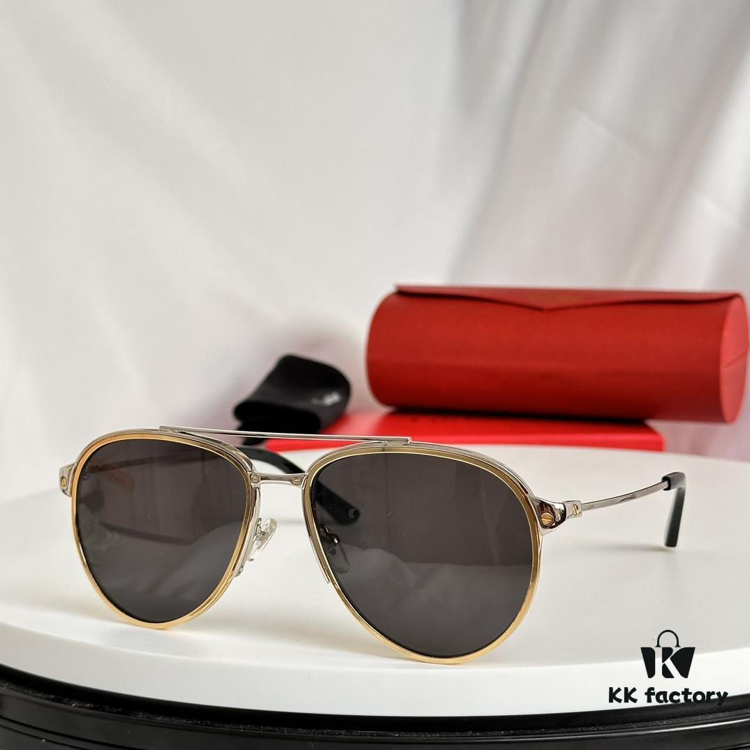 6931acabccd8ab3d7afa0fb1 Santos de Cartier Original Spring Hinge Aviator Sunglasses, Gold Plated Brushed Platinum Bicolor Metal, High-Definition Authentic Lenses, Model 0325, Size 59-19 145