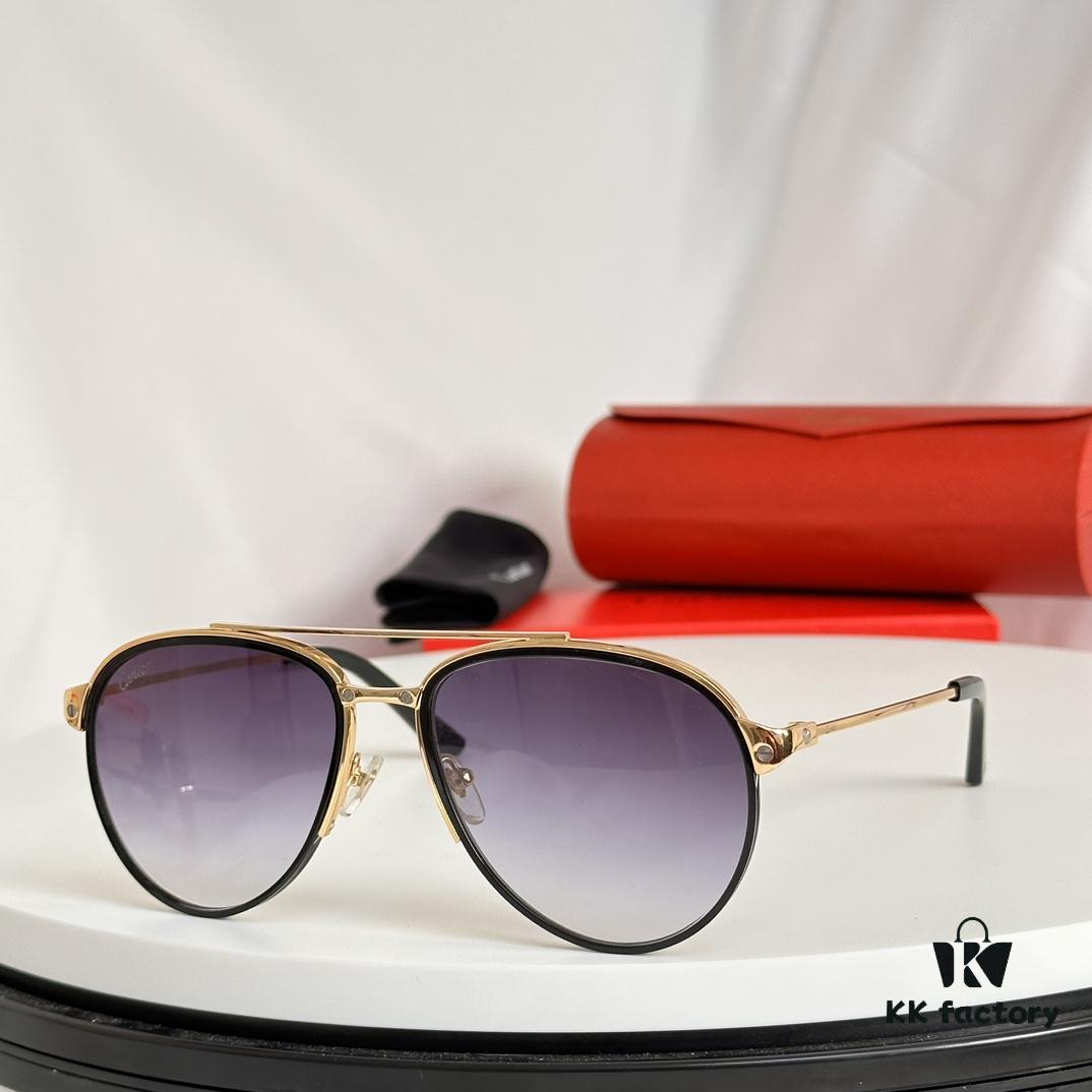 6931acacccd8ab3d7afa0fb2 Santos de Cartier Original Spring Hinge Aviator Sunglasses, Gold Plated Brushed Platinum Bicolor Metal, High-Definition Authentic Lenses, Model 0325, Size 59-19 145